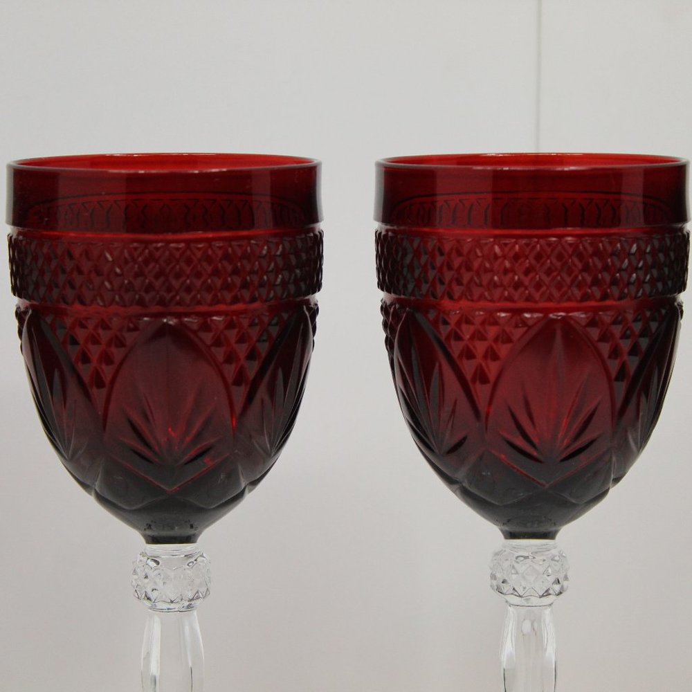 Vintage Crystal D'Arques Ruby Red Wine Goblet Set of 4